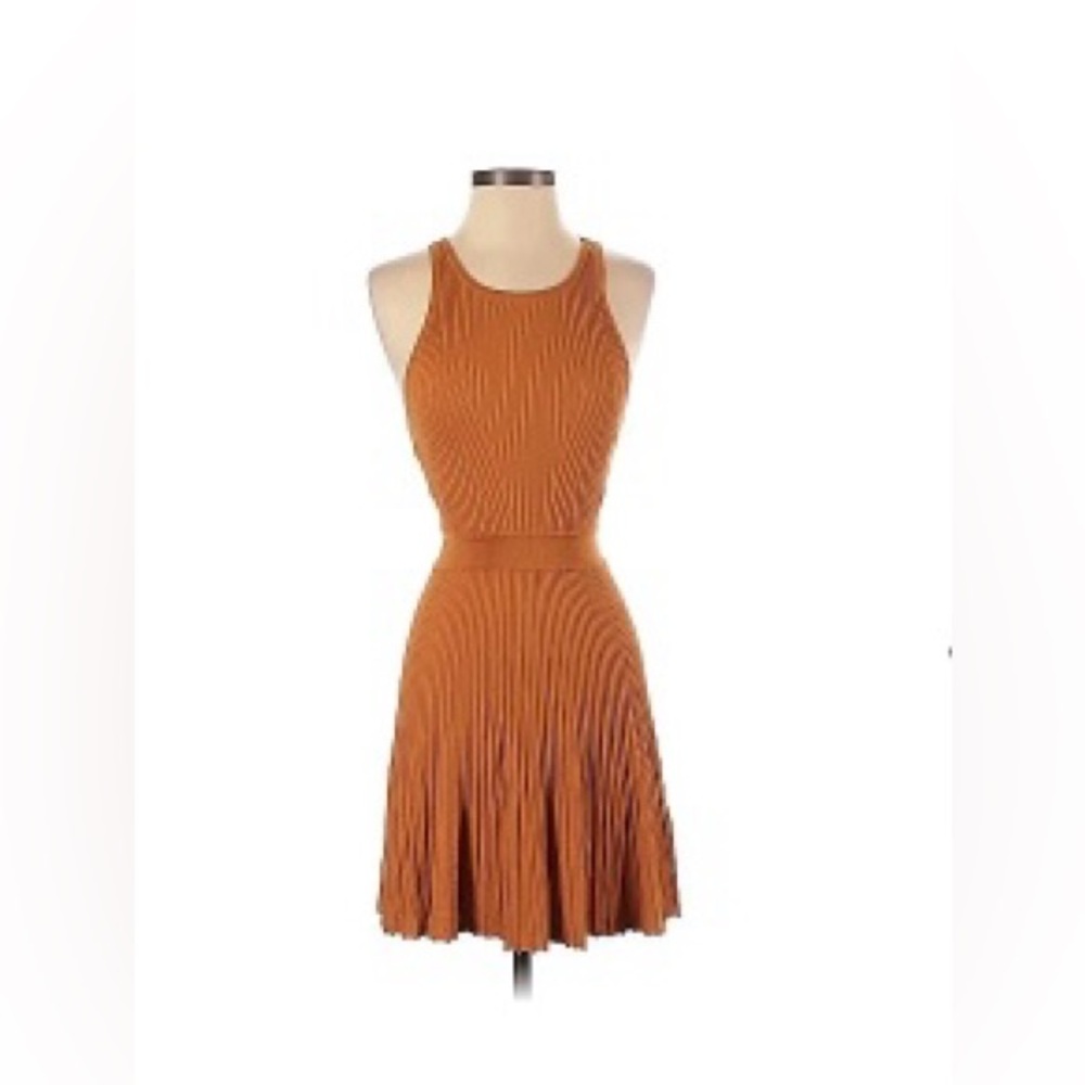 Ribbed Sleeveless Dress in Rust